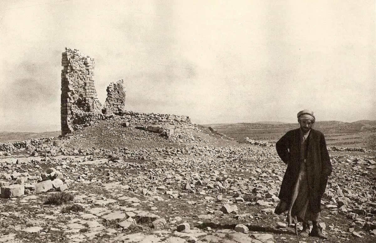 Rocky hilltop with remains of ancient fortification walls