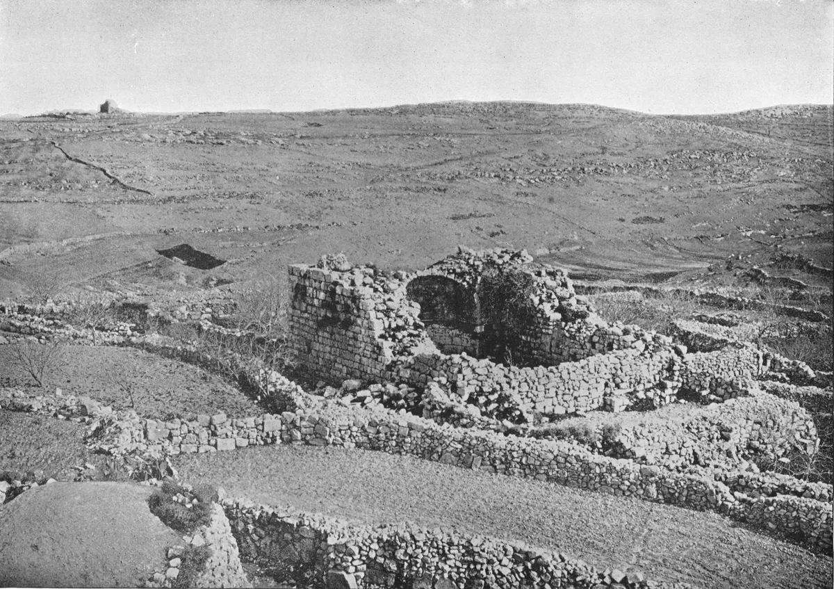 Hill village with ancient stone ruins