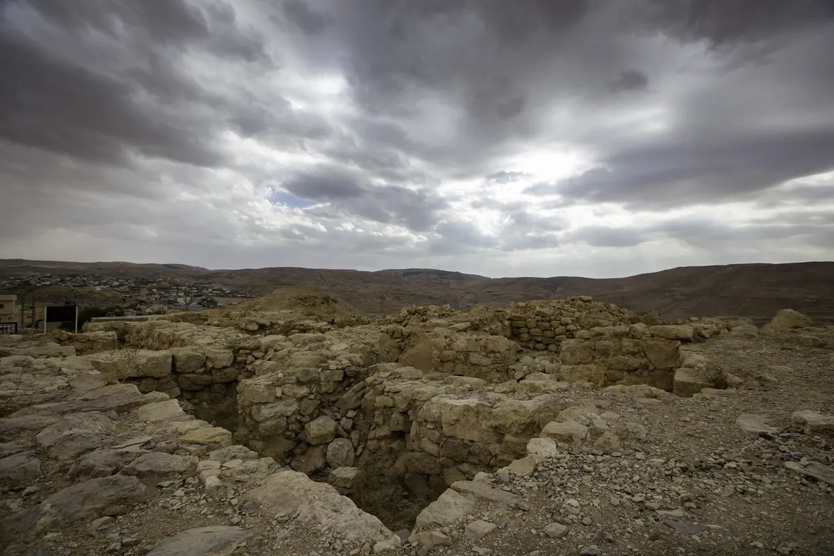 Ruined ancient buildings on a hilltop in southern Jordan
