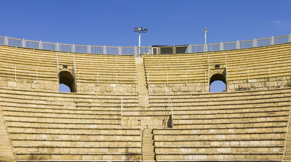 Roman theater ruins beside the Mediterranean