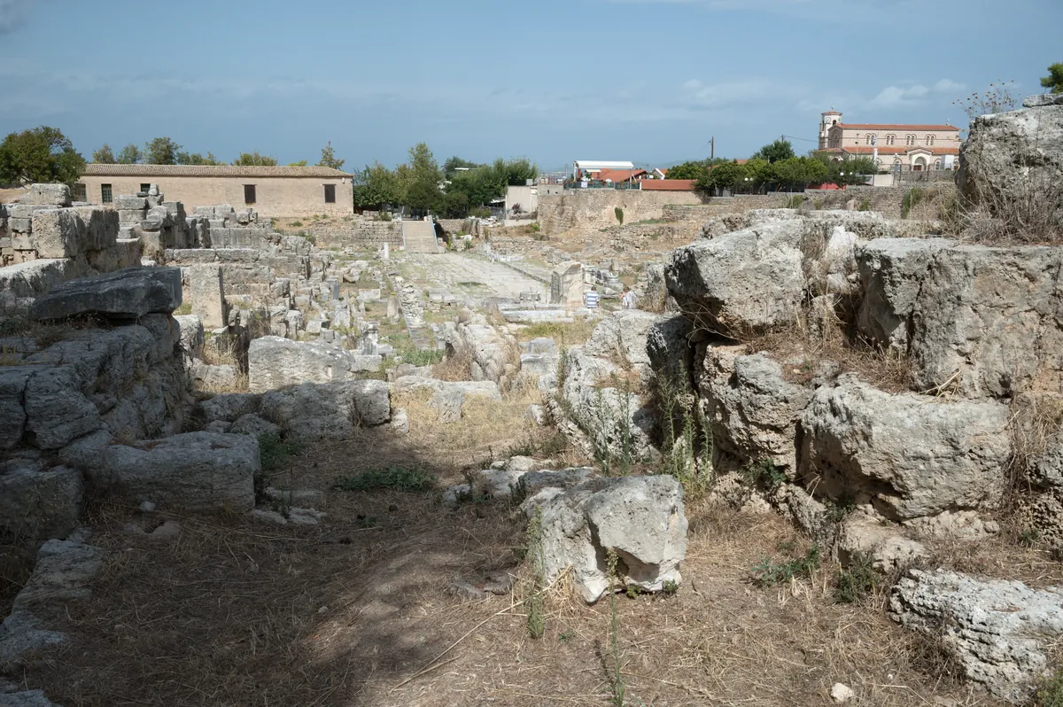 Row of ancient stone shop fronts