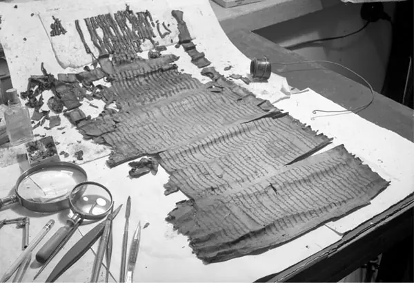 Darkened parchment column with Aramaic script