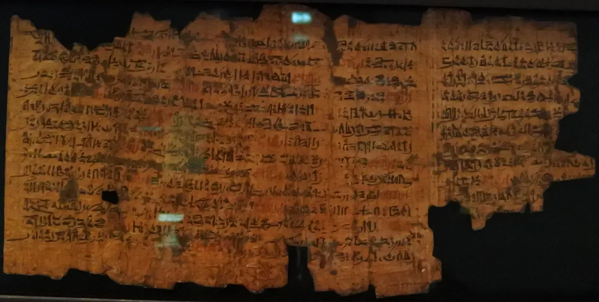 Fragmentary papyrus with columns of hieratic script