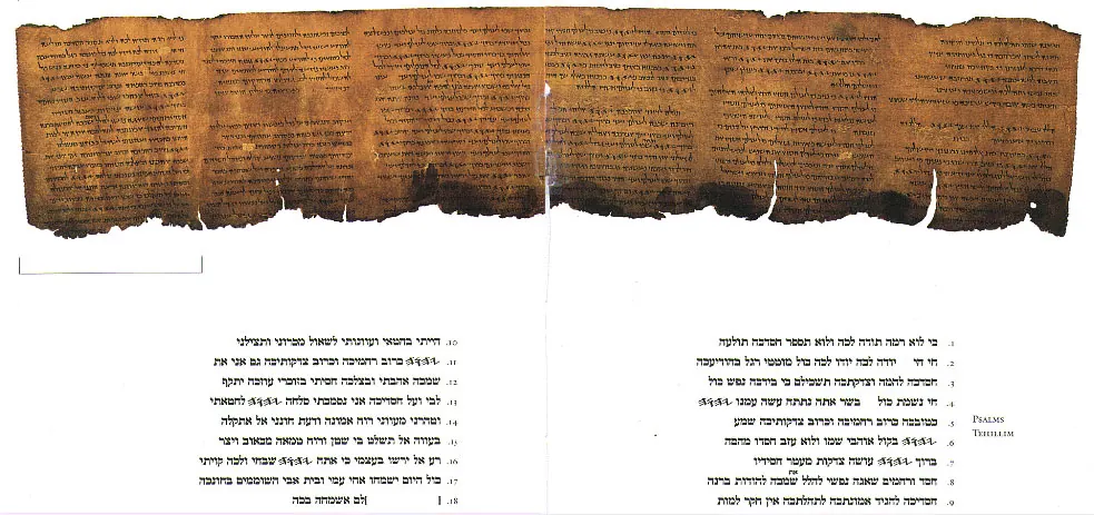 Parchment column of Hebrew psalms with the divine name in archaic script
