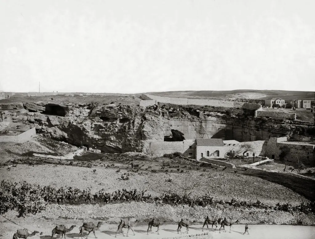 Rocky escarpment with cave openings north of Jerusalem's Old City