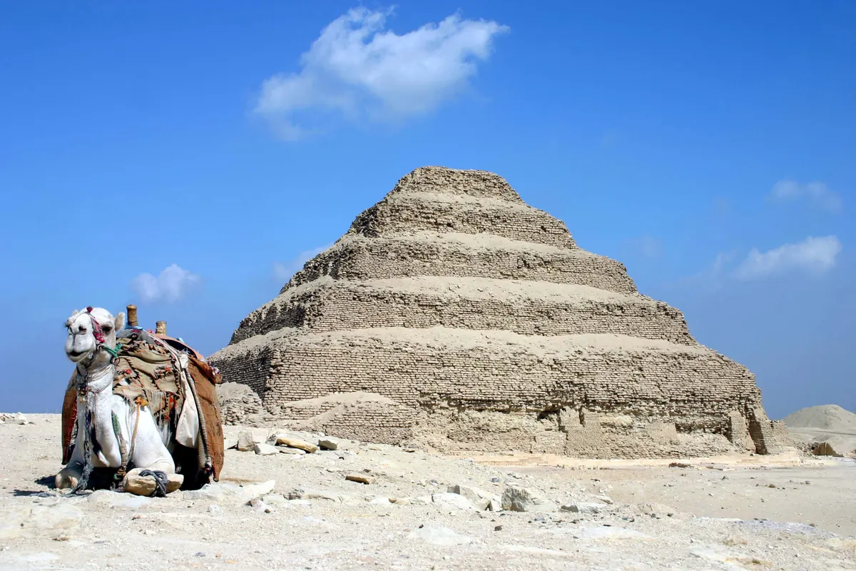 Six-stepped stone pyramid in the desert