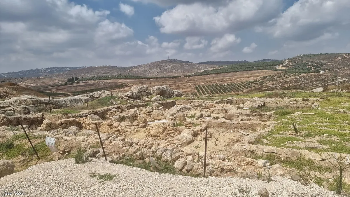 Stone walls and terraces on an excavated mound